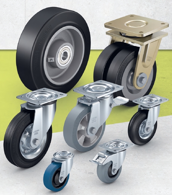 Wheels and castors with rubber tyres